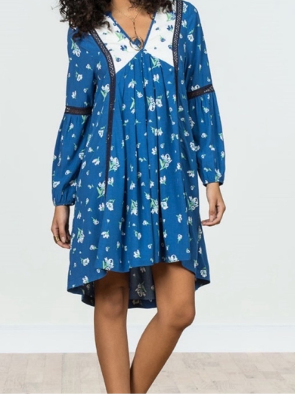 Matilda Jane Day Tripping Blue Floral Long Sleeve Tunic Dress Size Medium Boho
